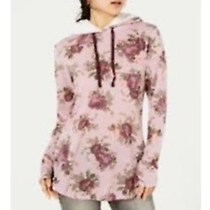 Printed Faux Sherpa-Trimmed Hoodie, Junior Sz M